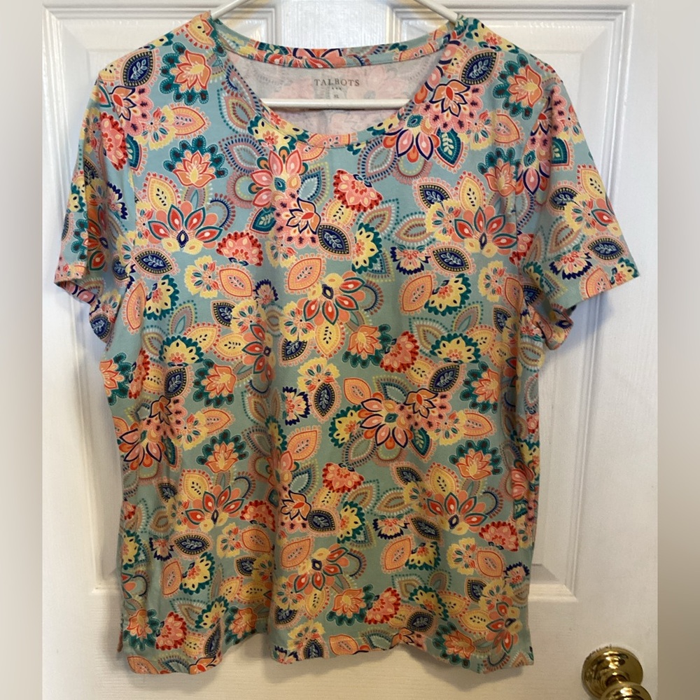 Talbots Women's Short Sleeve Floral Tee - Multicolor